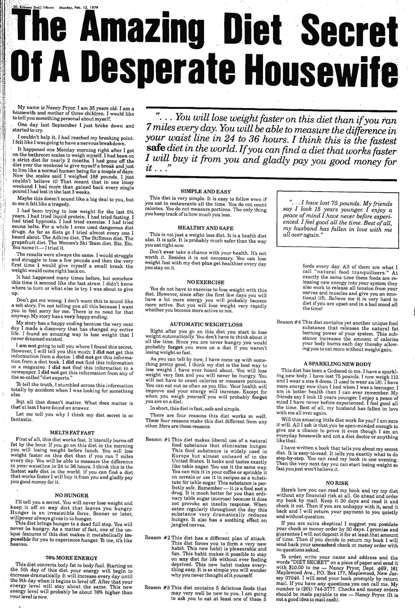 Amazing Diet Secrets Ad From Gary Halbert