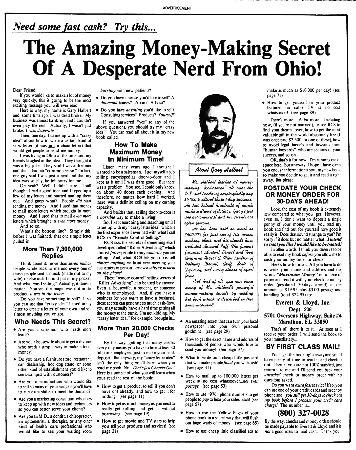 Amazing Money Making Secrets Ad By Gary Halbert