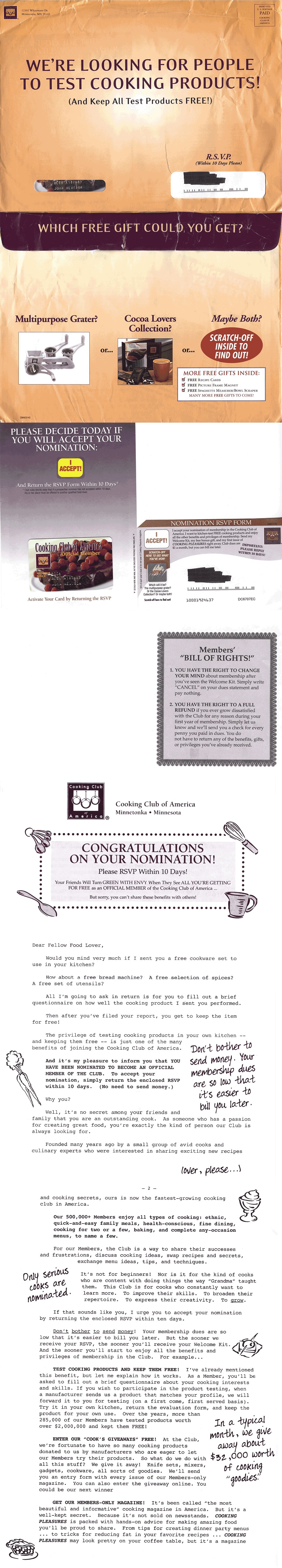 Direct Mail Cooking Club