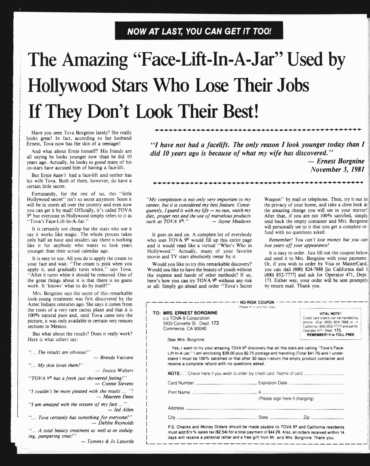 Face Lift In A Jar Ad By Gary Halbert