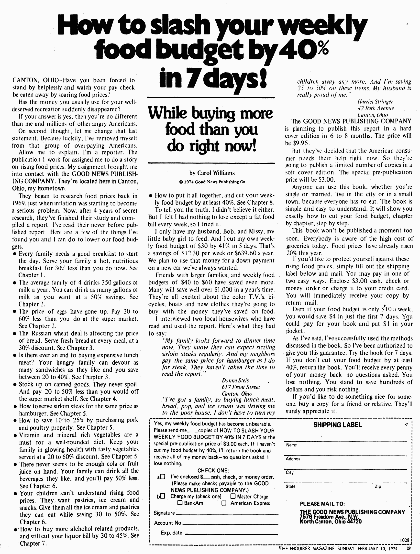 Food Budget Ad Gary Halbert