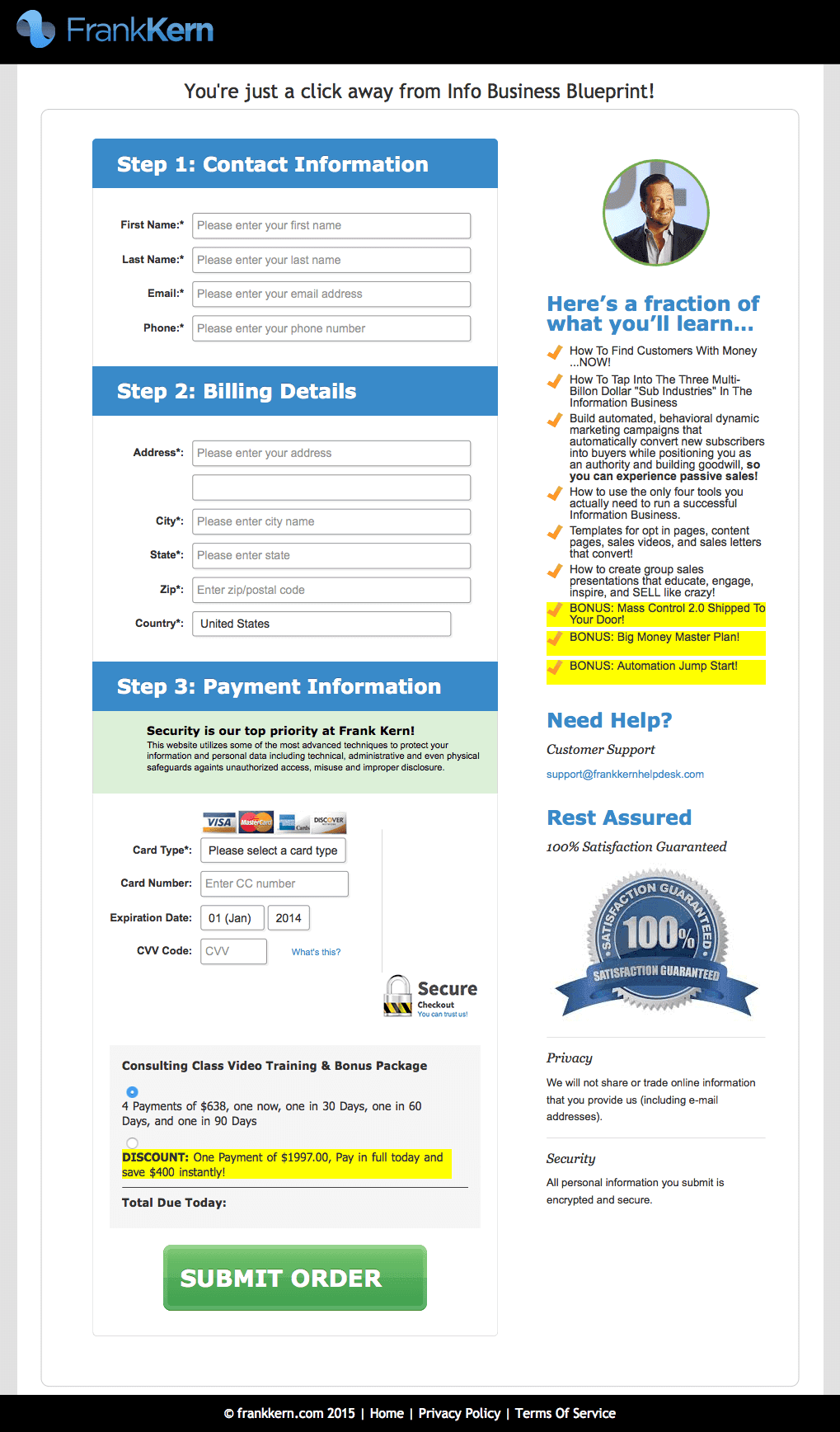 Frank Kern Order Forms