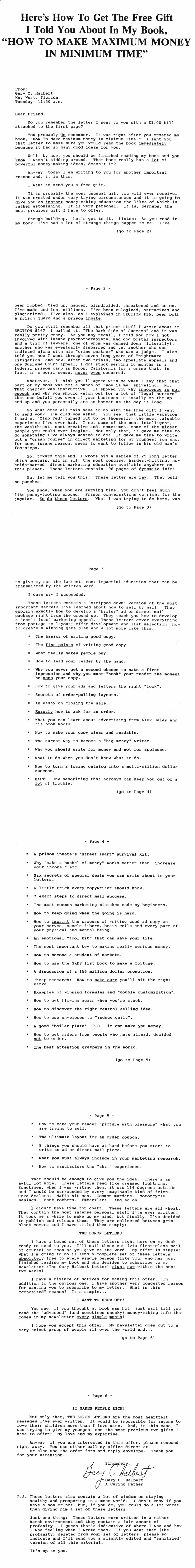Free Gift Letter Gary Halbert