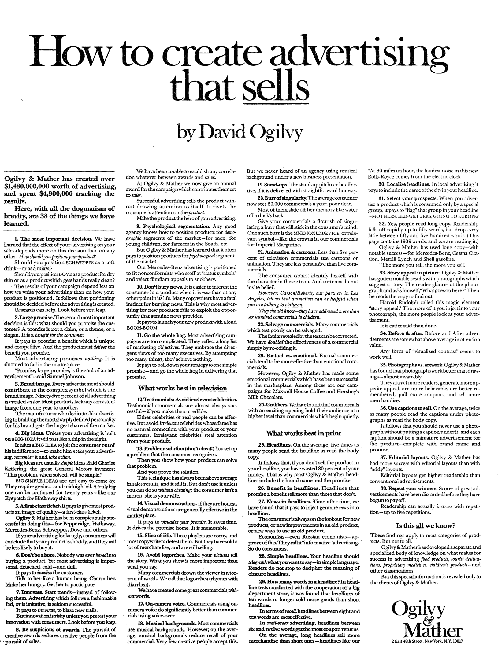 How To Create Advertising That Sells Ad By David Ogilvy