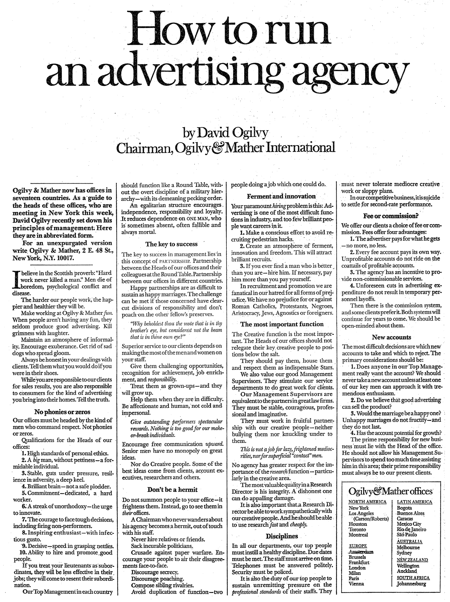 How To Run An Ad Agency Ad By David Ogilvy