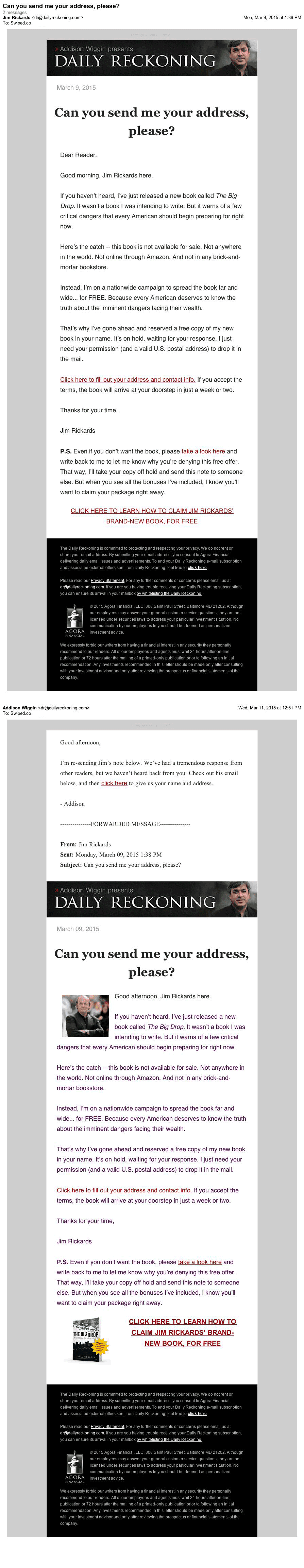 Mailing Address Email Daily Reckoning