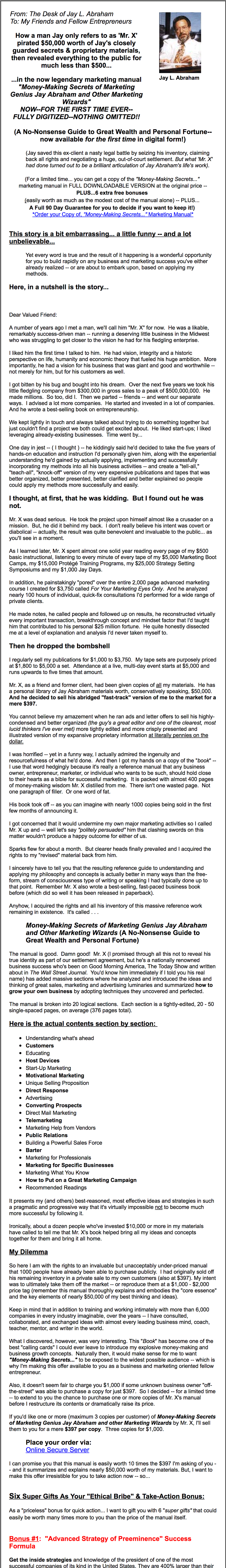 Mr X Sales Letter Jay Abraham