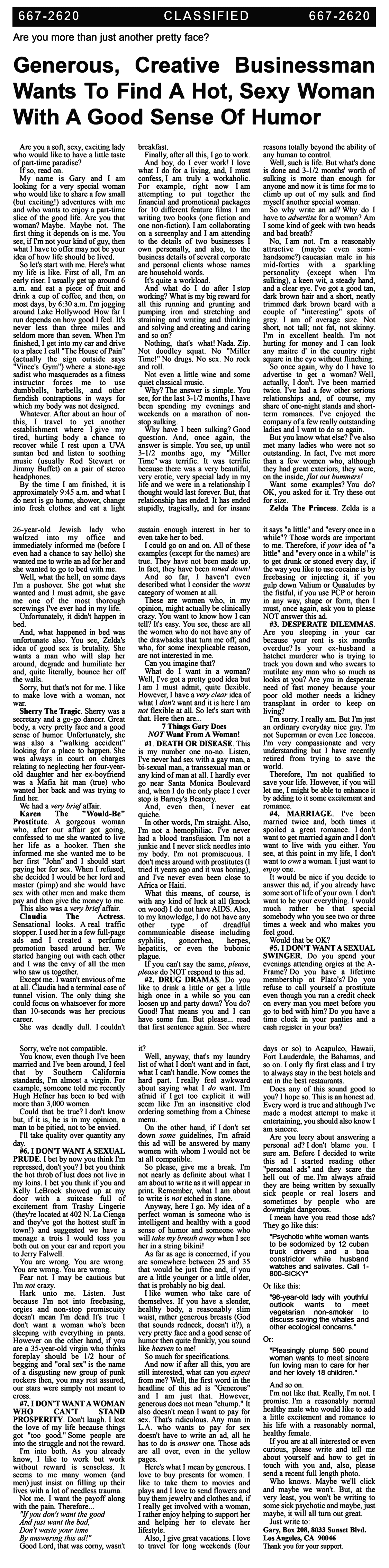 Personal Ad Gary Halbert