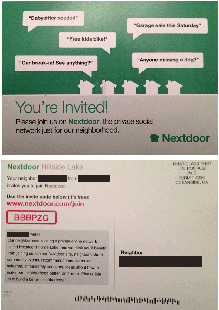 Postcard Referral Invite From Nextdoor