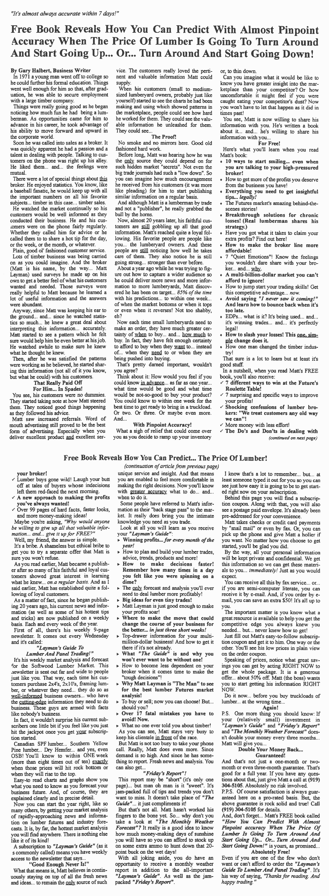 Price Of Lumber Gary Halbert