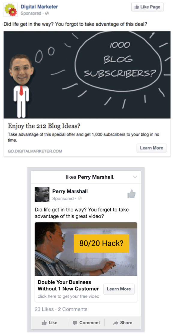 Retargeted Facebook Ads From Ryan Deiss Perry Marshall
