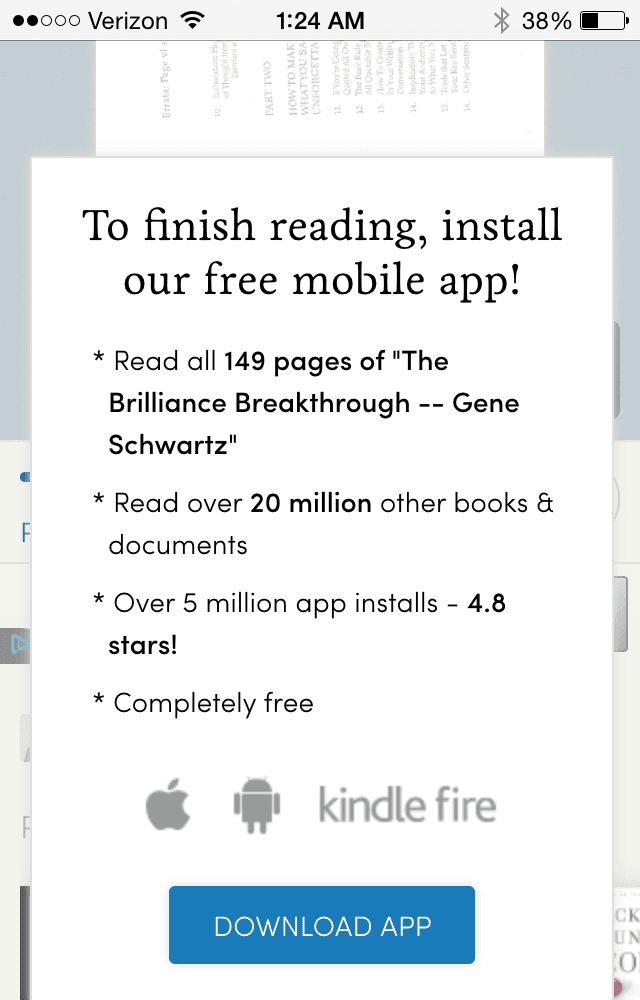 Scribd App Popup