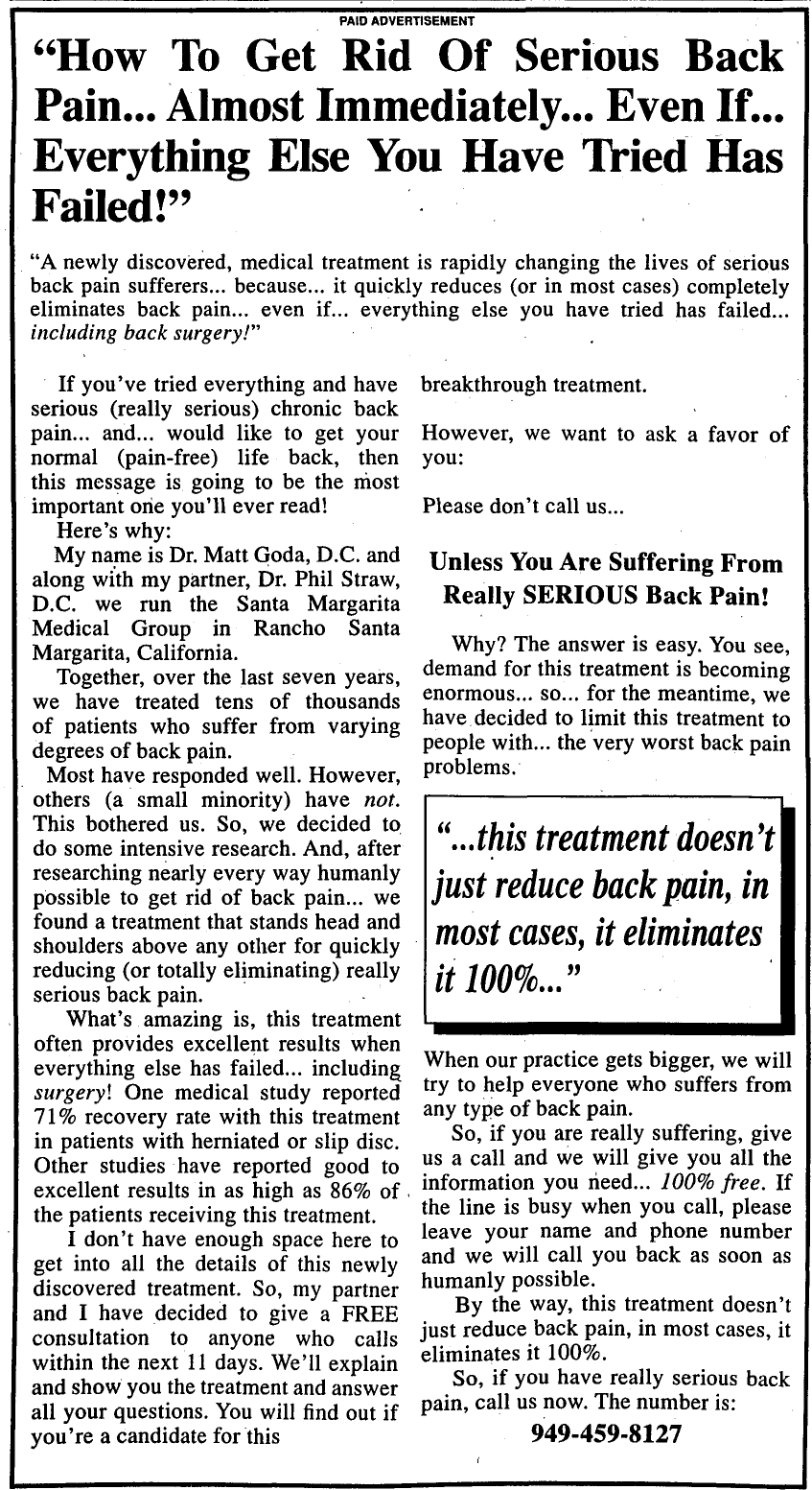 Serious Back Pain Gary Halbert