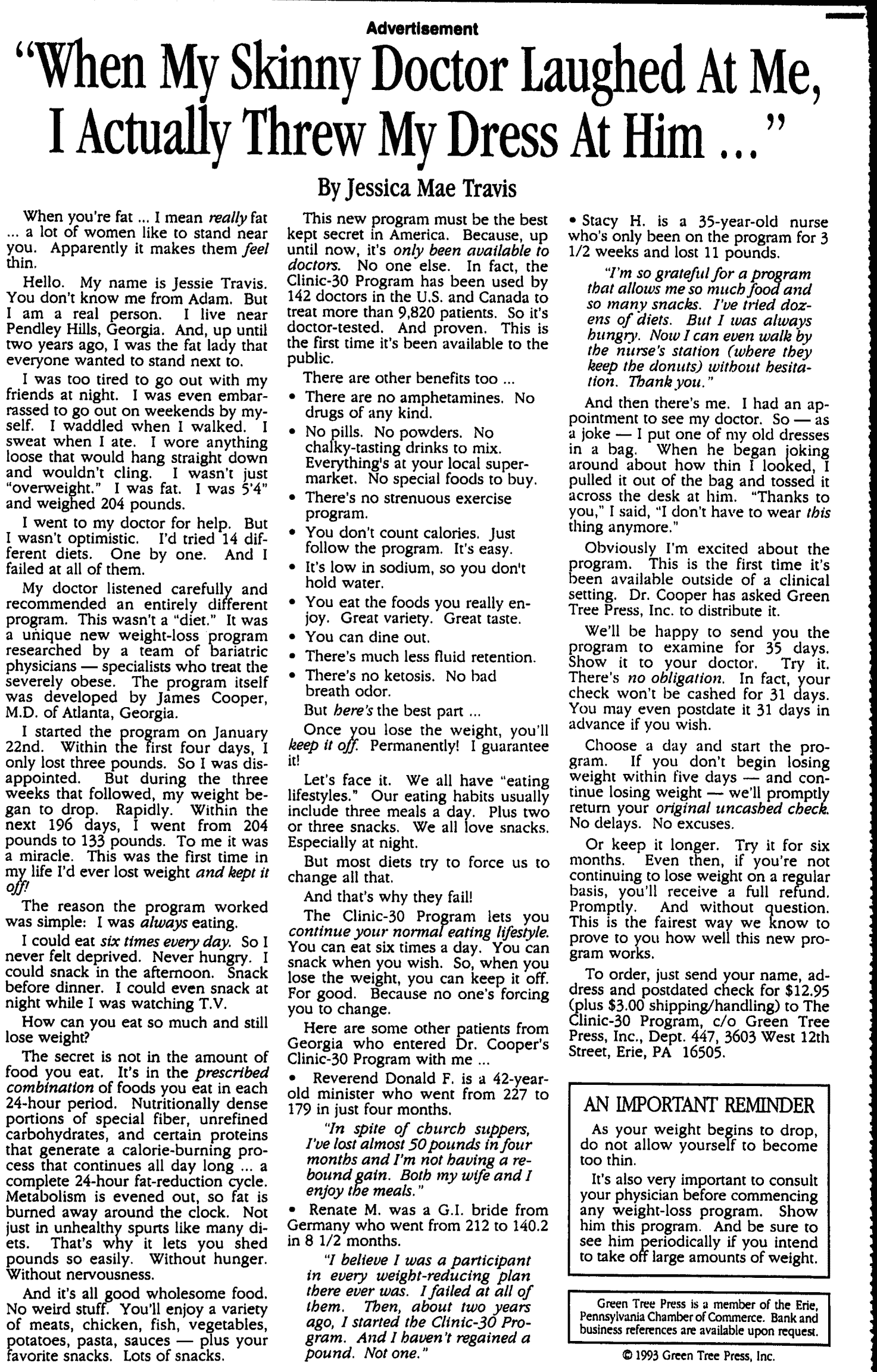 Skinny Doctor Ad By Green Tree Press