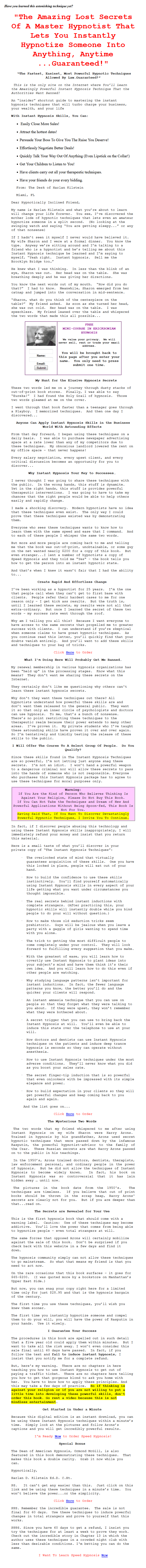 Speed Hypnosis Salesletter By Harlan Kilstein