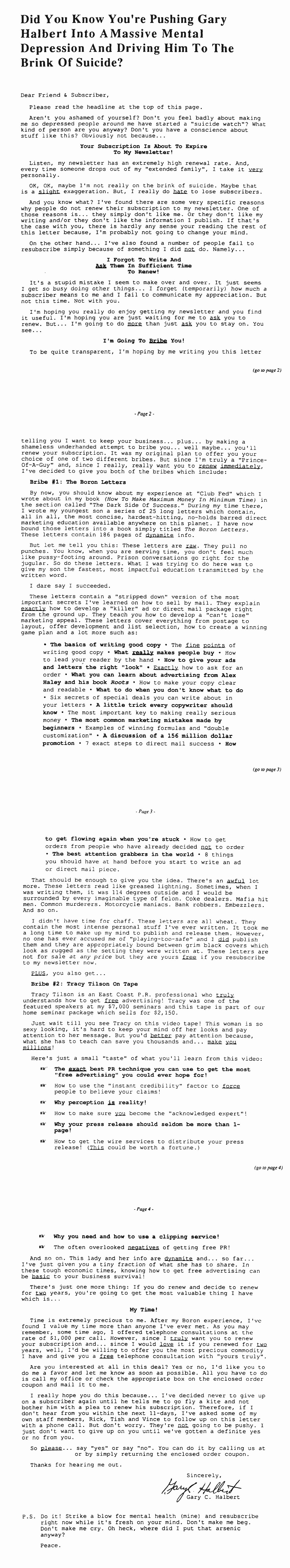 Suicide Letter Gary Halbert