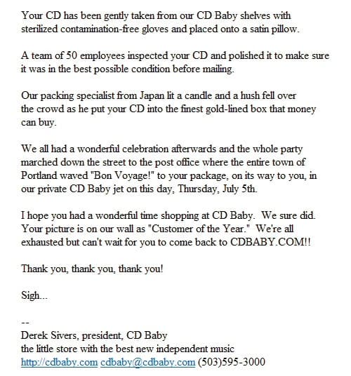 Thank You Email From Cd Baby
