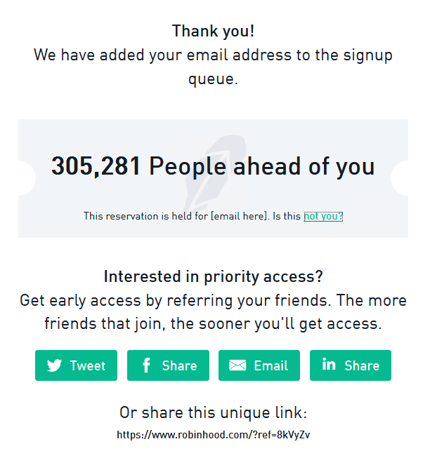 Thank You Page From Robinhood