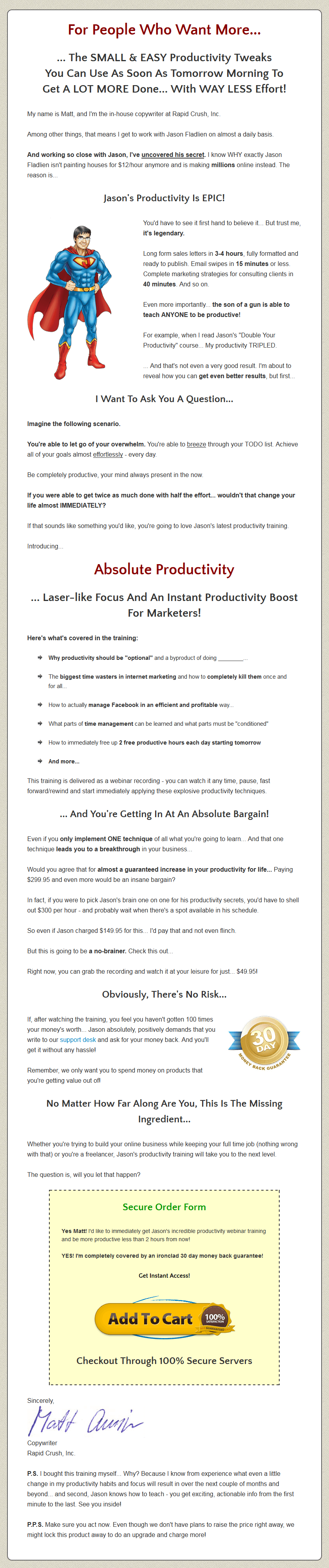 Third Person Sales Letter From Jason Fladlien